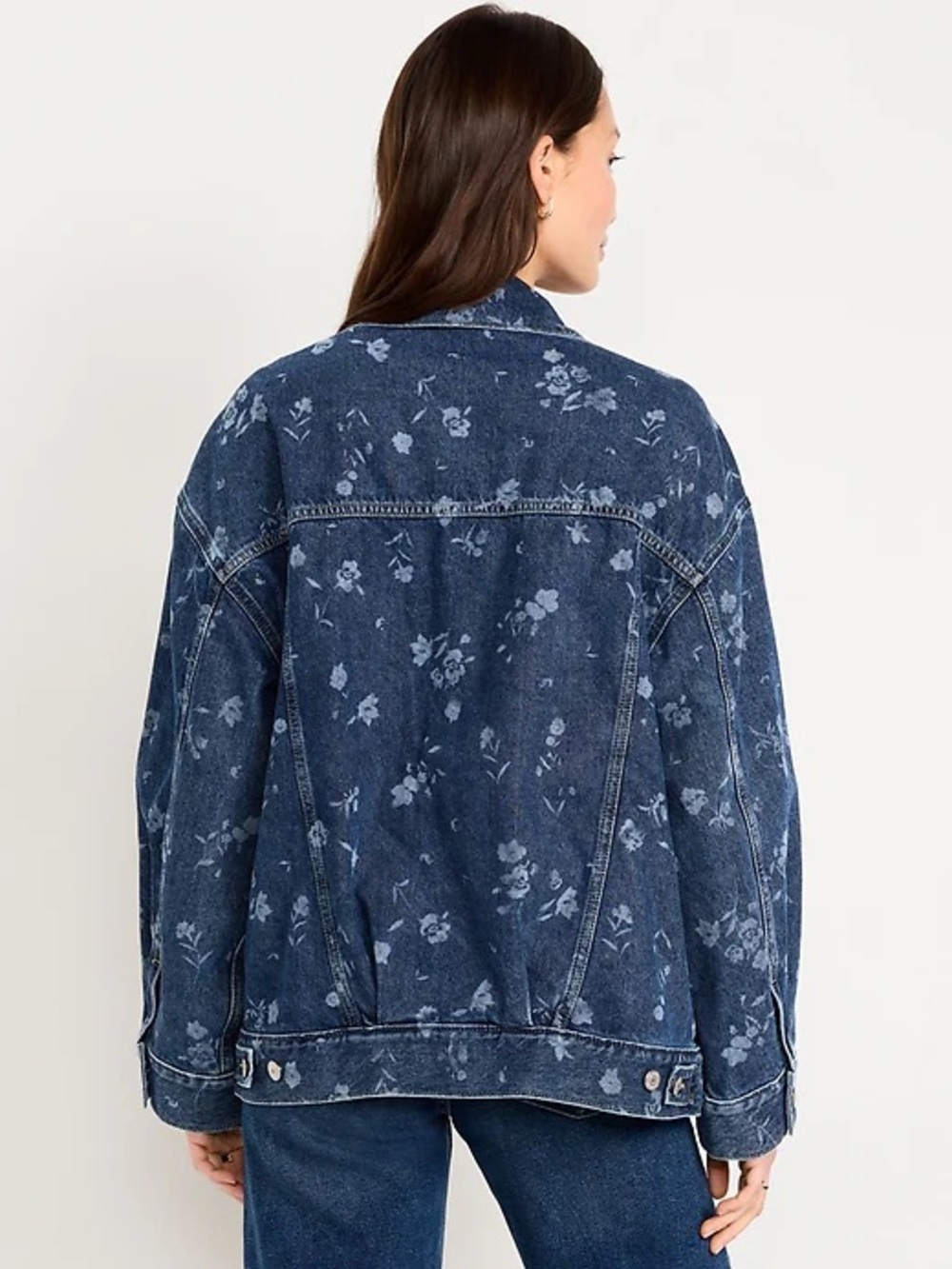 Oversized Floral Print Jean Trucker Jacket - Picture 2 of 6
